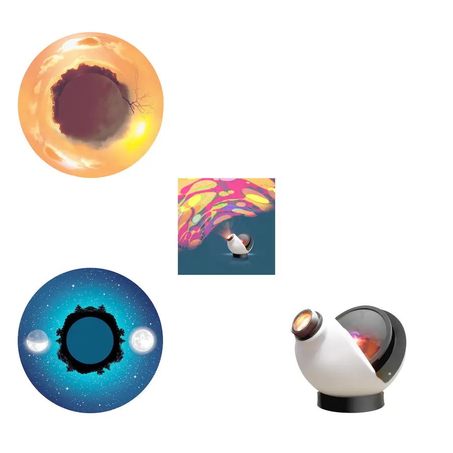 Projektorpaket Aura med 3 effekthjul Cosmic Flare| Soluppgång | Stjärnhimmel 