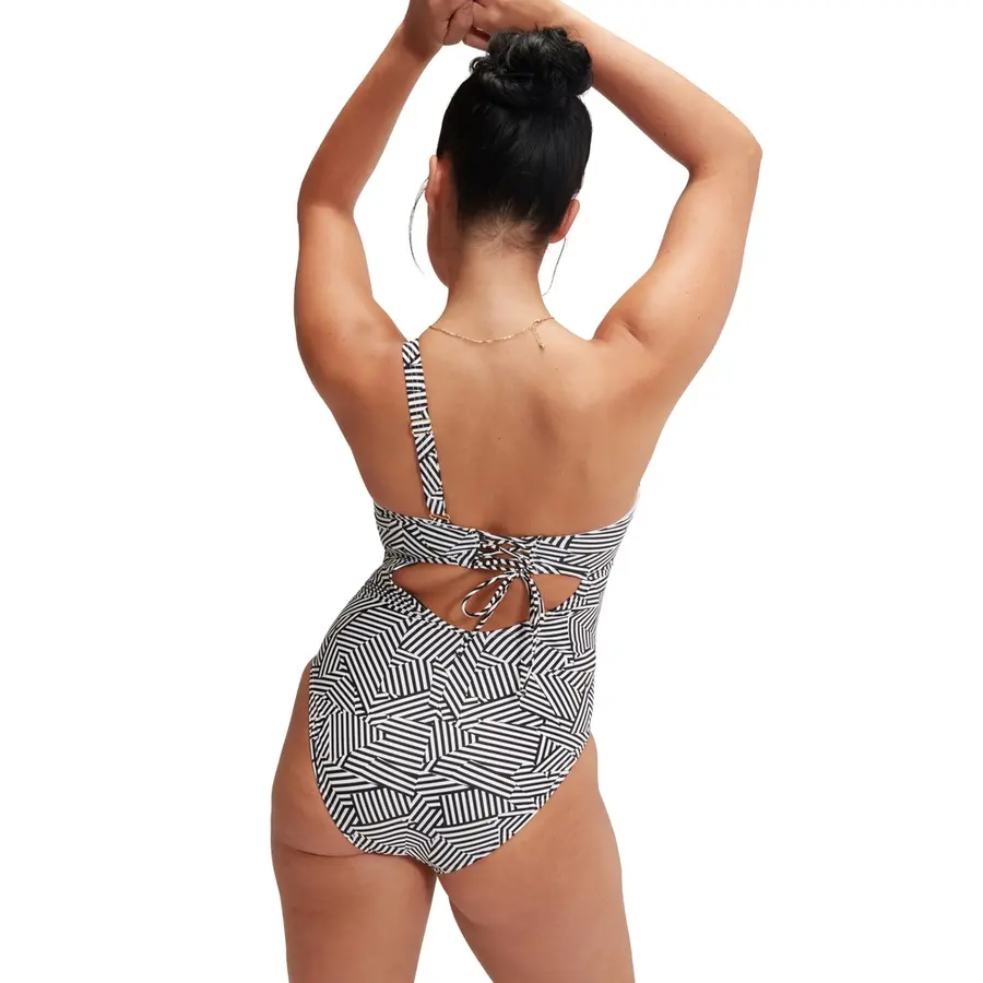 Asymmetric Printed Shaping Baddräkt 38 Speedo | Svart/vit | ECO BodyFit Rec 